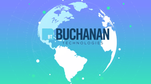 The Buchanan logo wiht an image of the globe in the background